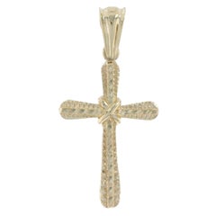 Vintage Yellow Gold Etched Cross Pendant, 10k Faith