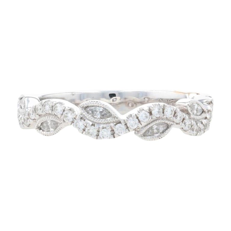 Diamond Band Ring, 14k White Gold Wedding Anniversary Vine Marquise .43ctw
