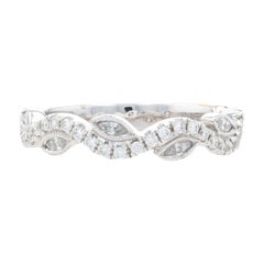 Vintage Diamond Band Ring, 14k White Gold Wedding Anniversary Vine Marquise .43ctw