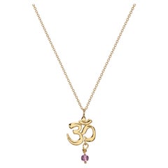 Handcrafted Pendant Necklace with the Om Symbol and Amethyst in 14Kt Gold