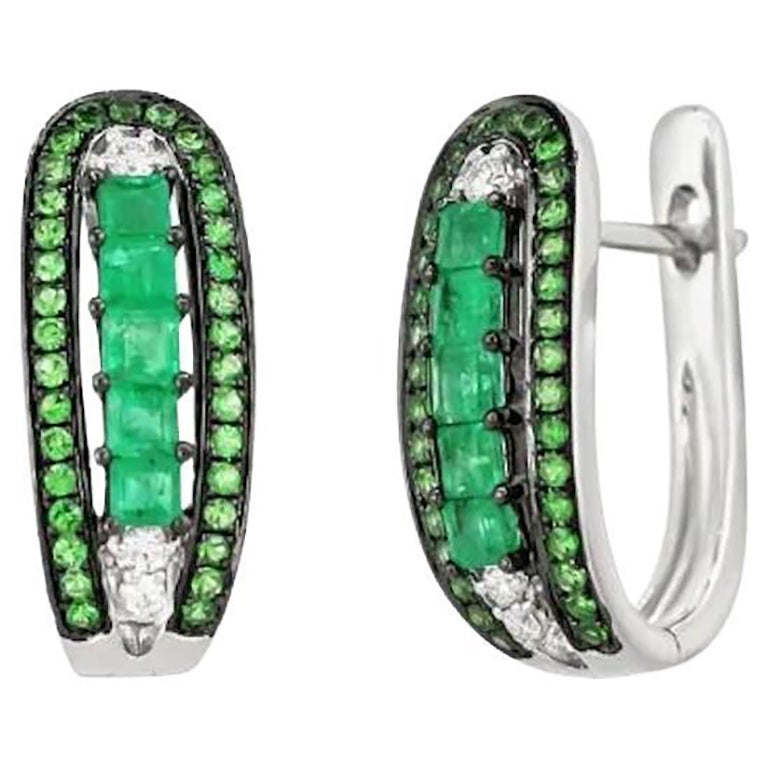 Fashion Emerald Tsavorite Diamonds White Gold Lever-Back Earrings for Her