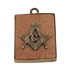 Victorian Goldstone Masonic Fob, 10k Yellow Gold 1880s Frame Square Compass G