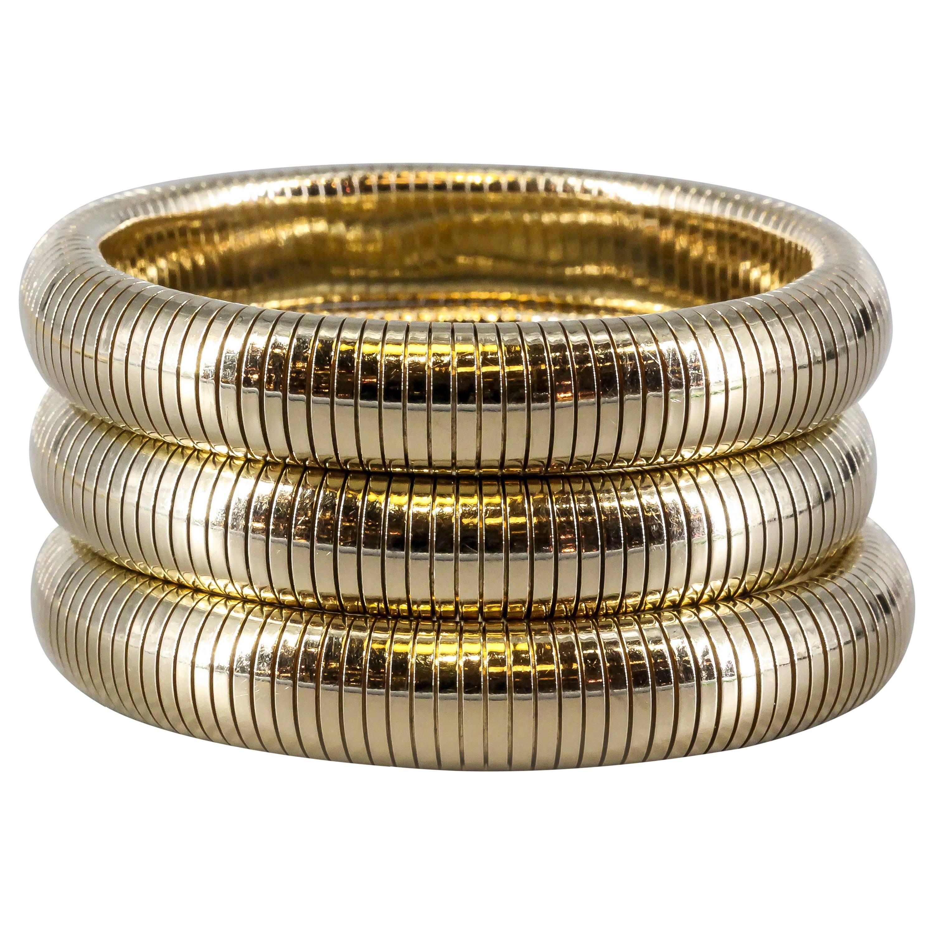 Forstner Trio of Gold Flexible Bangle Bracelets