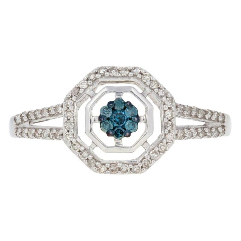 New .33ctw Round Brilliant Diamond Ring, Sterling Silver Halo Cluster For Sale