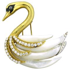 Boucheron Exquisite Perle Saphir Diamant Gold Schwanen Brosche Pin