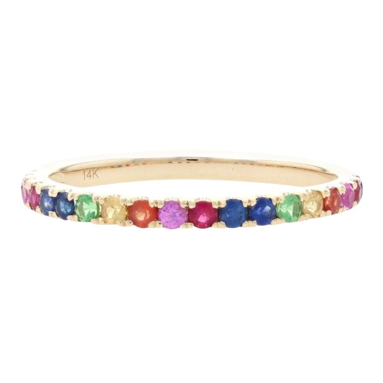 Yellow Gold Rainbow Sapphire Stackable Band, 14k Round Cut .44ctw ...