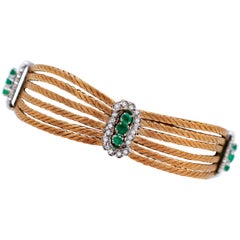 Vintage Emeralds, Diamonds, 18 Karat Yellow and White Gold Retrò Bracelet