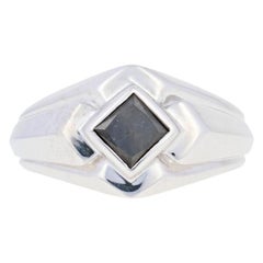 Vintage Silver Black Diamond Ring, 925 Princess Cut 1.00ct Men's Solitaire