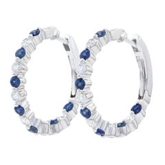 White Gold Sapphire & Diamond Inside-Out Hoop Earrings, 14k Round Cut 1.25ctw