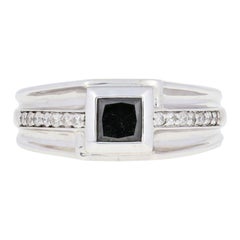 Vintage Sterling Silver Black Diamond Ring, 925 Princess Cut 1.20ctw Men's