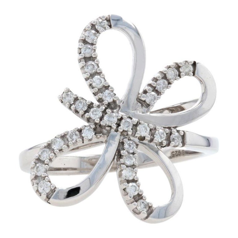 Sterling Silver Diamond Butterfly Ring, 925 Round Cut .37ctw For Sale