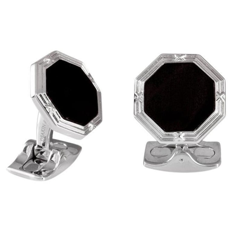 Deakin & Francis Base Metal Octagonal Cufflinks with Onyx Inlay For Sale