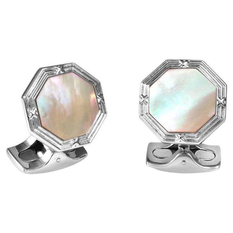 Deakin & Francis Base Metal Octagonal Cufflinks with White Mother-of-Pearl For Sale