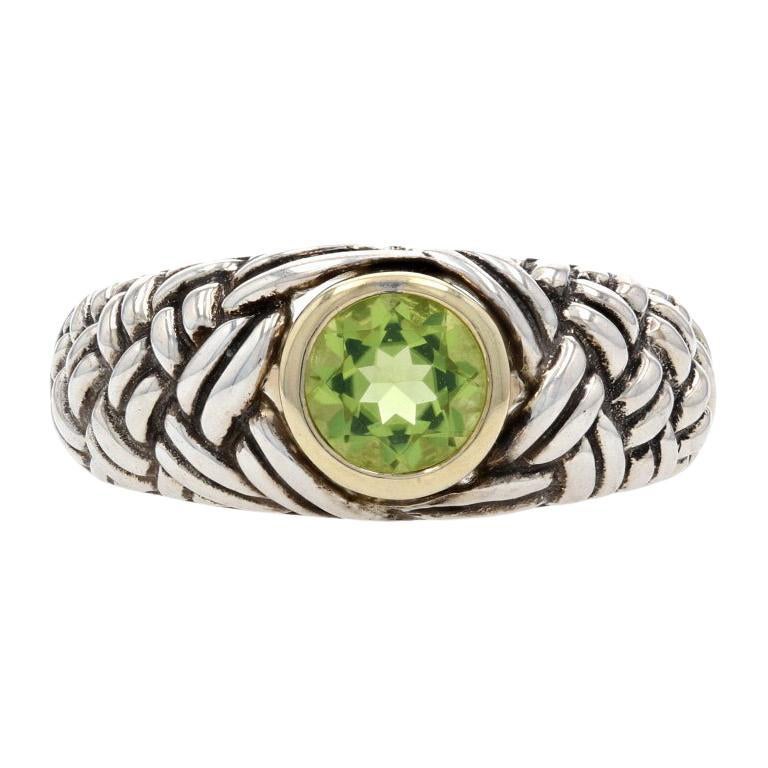New Peridot Ring, Sterling Silver 18k Gold Woven Band Krementz 1.10ct
