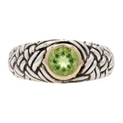 New Peridot Ring, Sterling Silver 18k Gold Woven Band Krementz 1.10ct