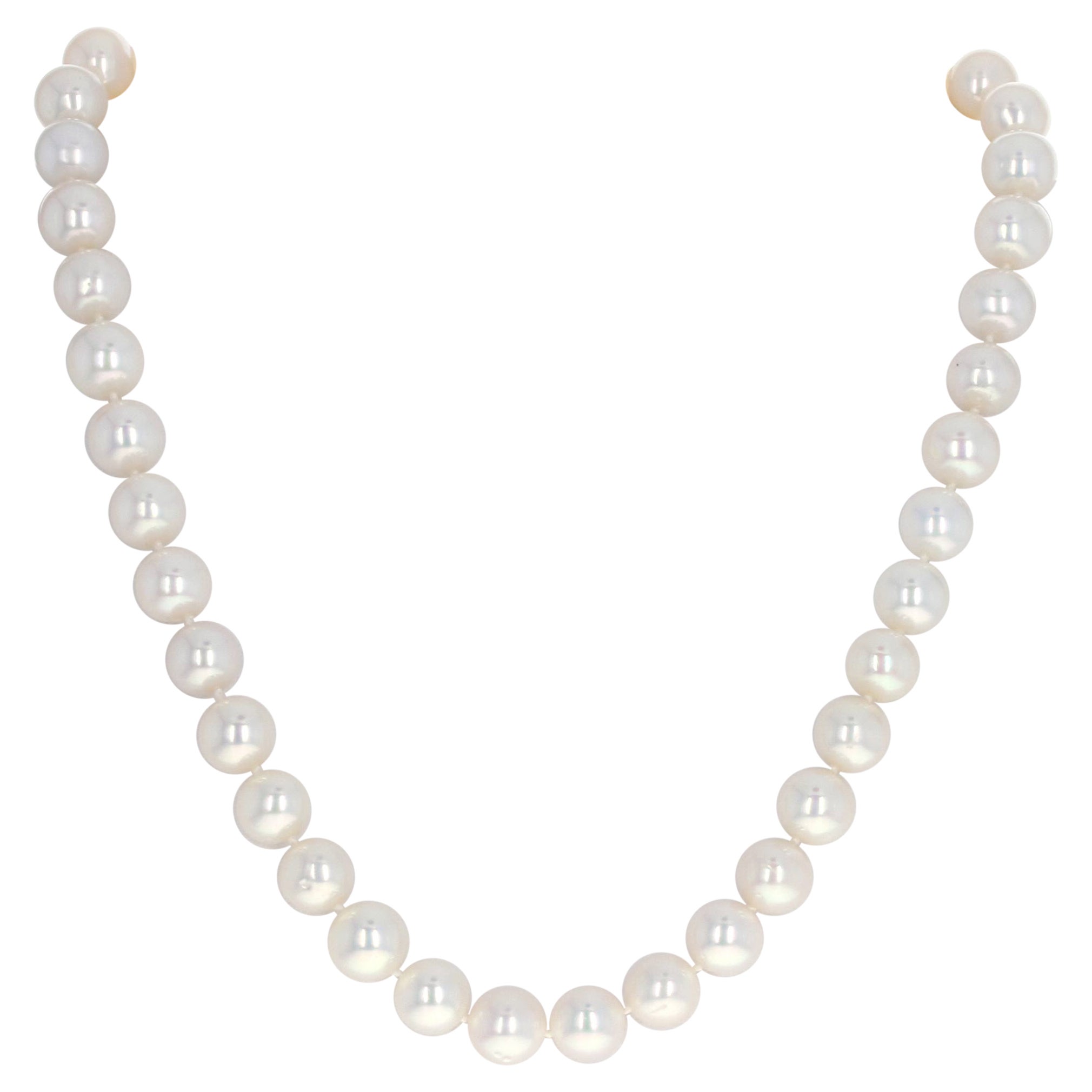 Genuine Pearl Strand Necklace, 14k White Gold Brushed Bead Clasp For Sale