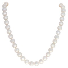 Genuine Pearl Strand Necklace, 14k White Gold Brushed Bead Clasp