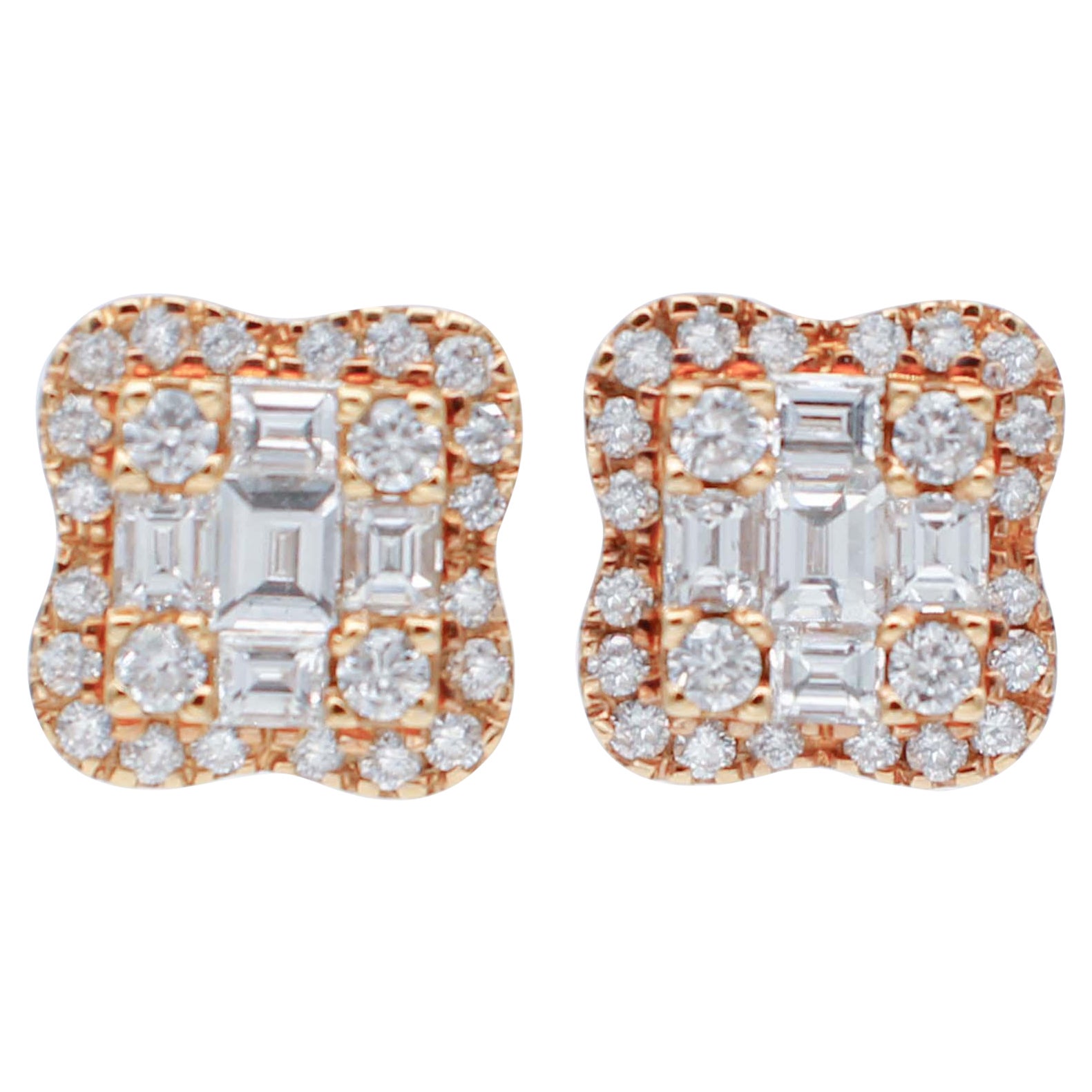 2.13 Carats Diamonds, 18 Karat Yellow Gold Stud Earrings