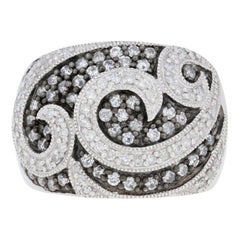 1.00ctw Round Brilliant Diamond Ring, Sterling Silver Swirl