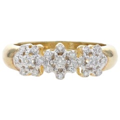 Vintage New Diamond Ring, 10k Gold Flowers Snowflakes Single Cut .20ctw