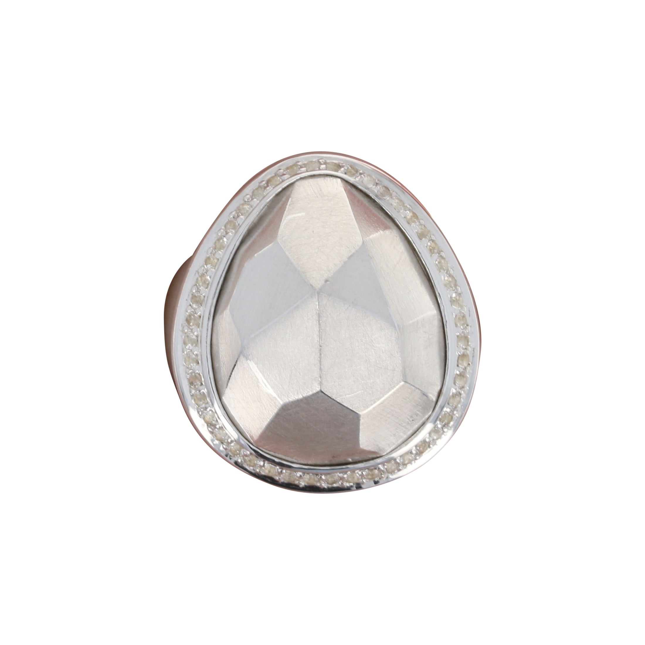New Bastian Inverun Faceted Statement Ring White Topaz Halo Sterling Silver For Sale