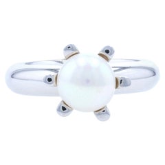 Vintage New Bastian Inverun Ring, Freshwater Pearl Solitaire Sterling Silver 7.5-7.75