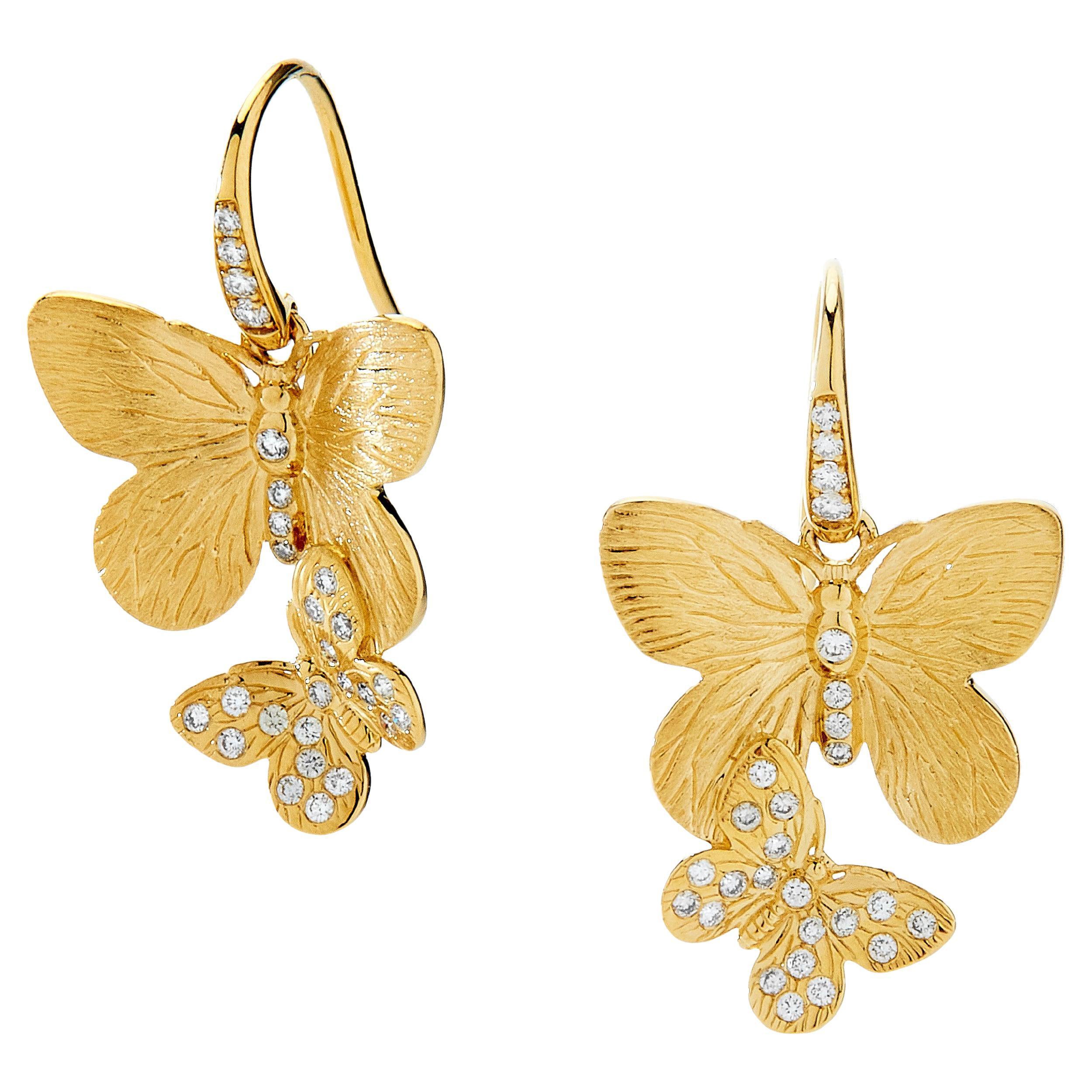 Syna Yellow Gold Butterfly Earrings with Diamonds