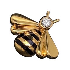 Vintage Cartier Diamond and Enamel Bee Gold Brooch Pin Estate Fine Jewelry