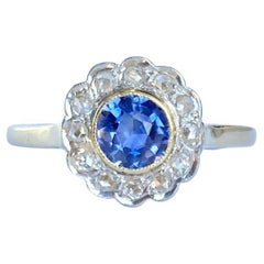 Art Deco Sapphire and Diamond 18 Carat and Platinum Cluster Ring
