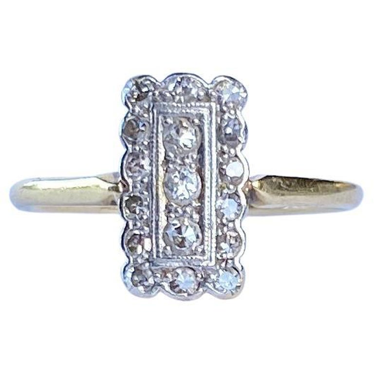 Art Deco Diamant Platin und 18 Karat Gold Panel Ring im Angebot