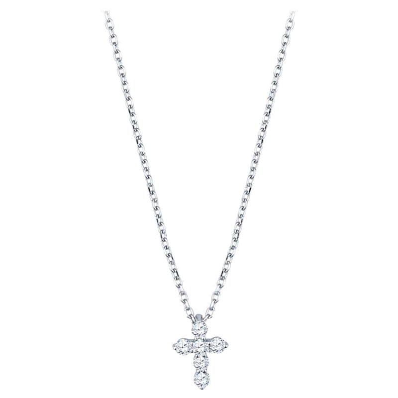 0.16ctw Diamond Cross Pendant Necklace, 14k White Gold For Sale