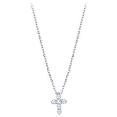 0.16ctw Diamond Cross Pendant Necklace, 14k White Gold