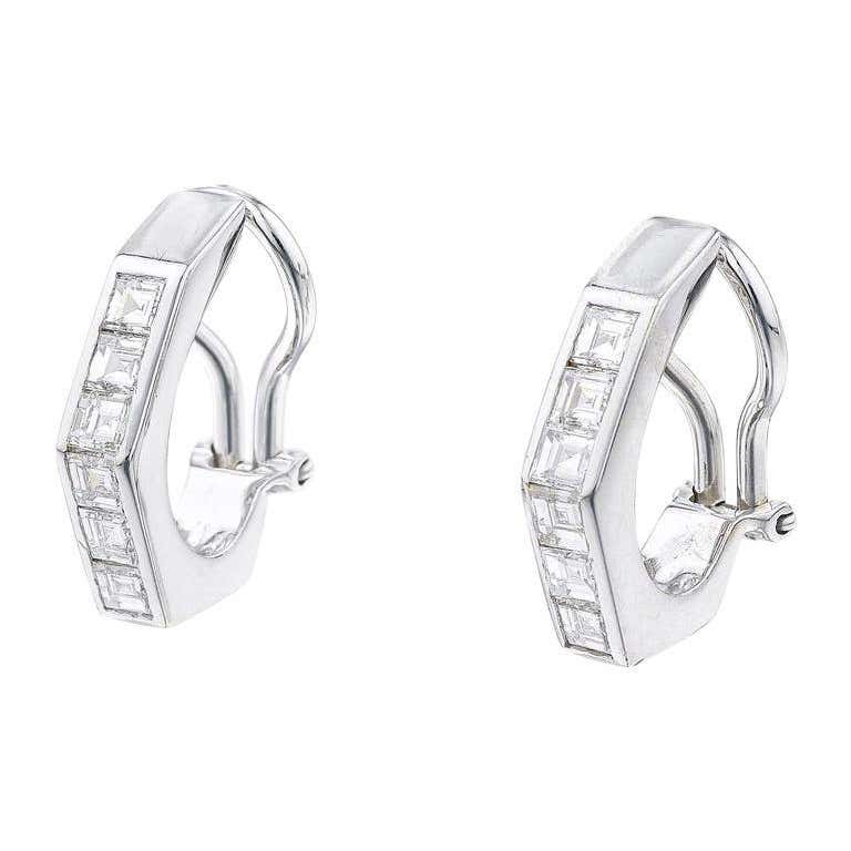 Hexagonal Diamond Gold Earrings For Sale at 1stDibs