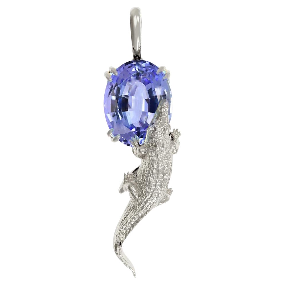 Collier pendentif en or blanc dix-huit carats avec tanzanite ovale certifiée MGL