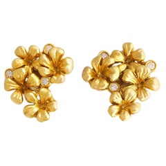 Yellow Gold Contemporary Clip-On Earrings by the Artist with Diamonds