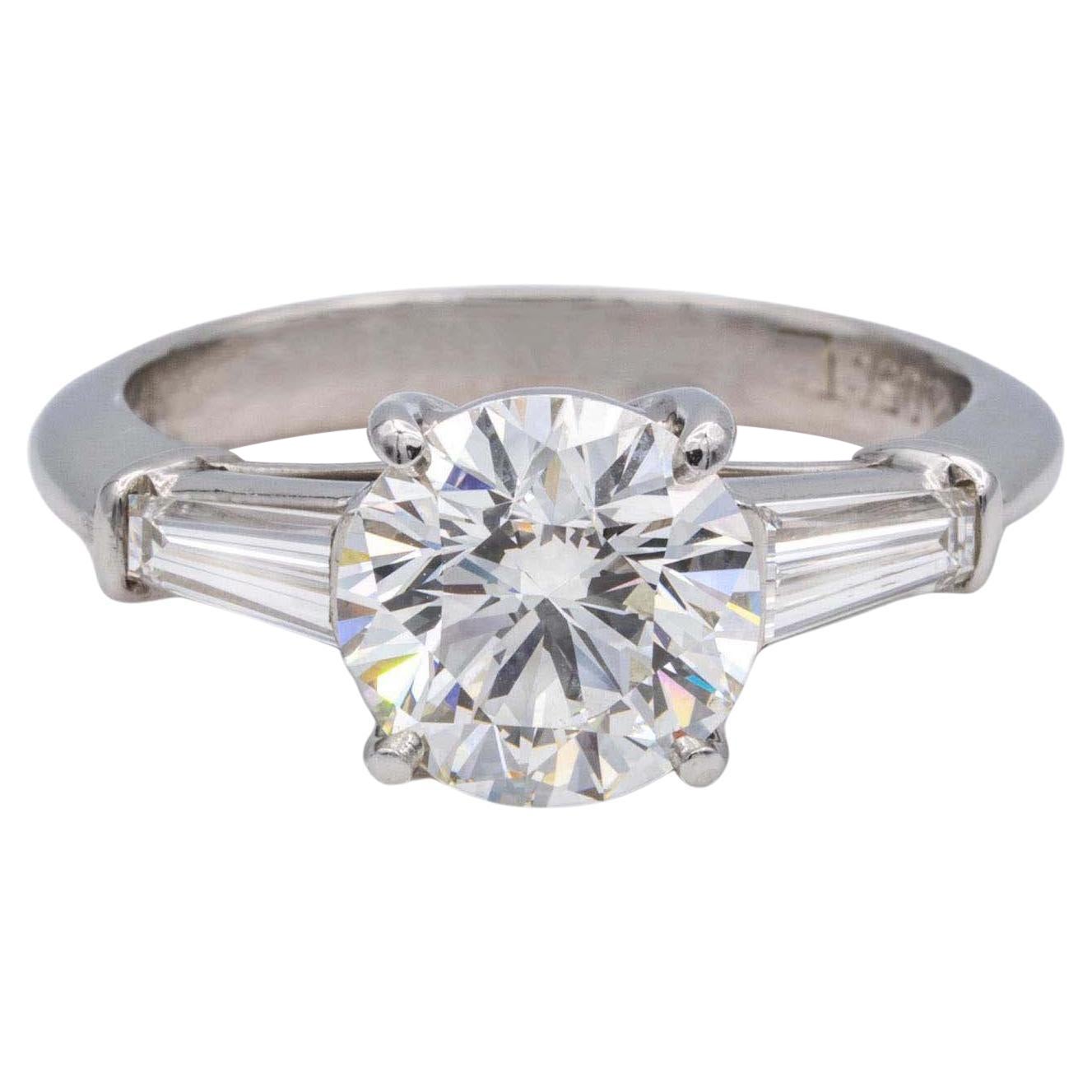 Tiffany & Co. Platinum Diamond Engagement Ring Round with Baguettes 2.65Ct Total