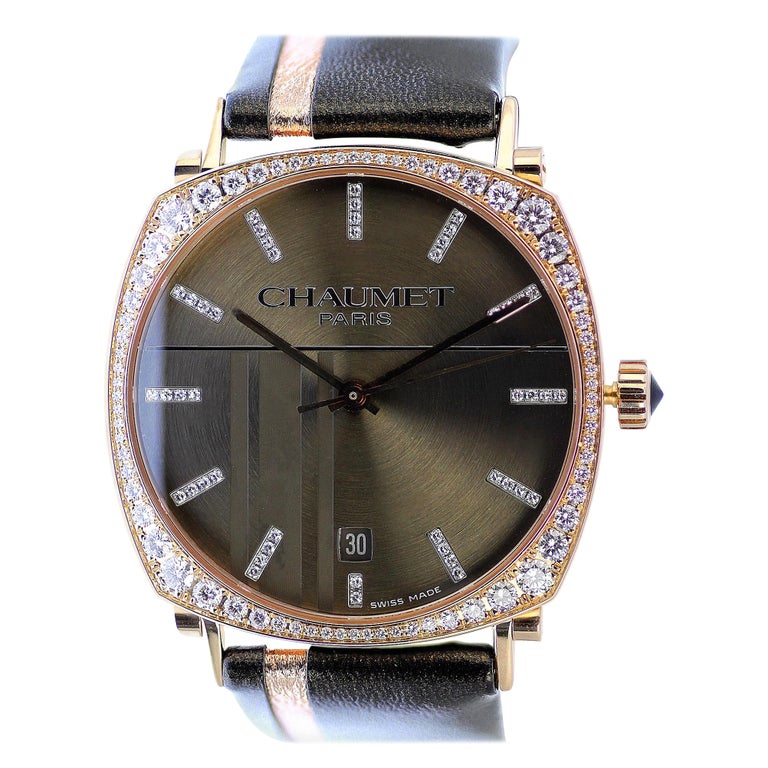 Designer Chaumet Watch, Dandy Pave 18-K Rose Gold & Diamonds Automatic For Sale