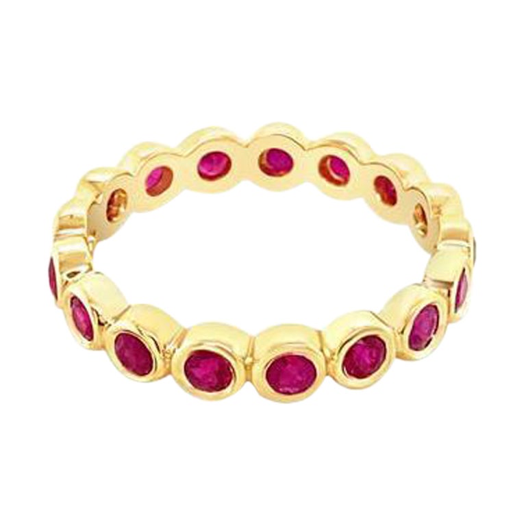 1.10ctw Round Ruby Bezel Set 14k Yellow Gold Eternity Band For Sale