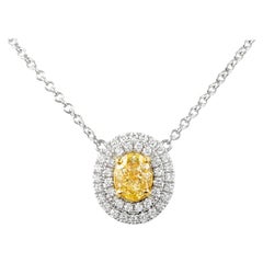 Alexander GIA 1ct Oval Fancy Yellow Diamond with Double Diamond Halo 18k Gold