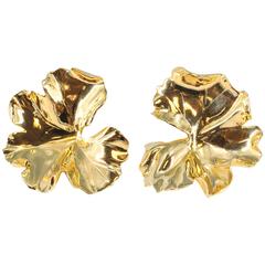 JAR Large Geranium Gold Tone Aluminum Earrings