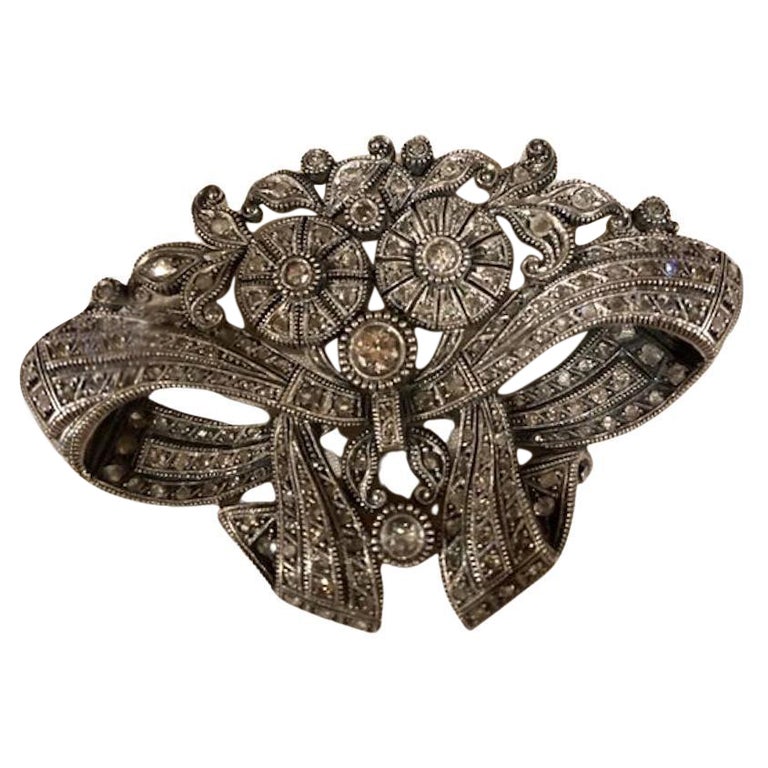 French Silver-Topped Gold and Diamond Pendant Brooch For Sale at 1stDibs