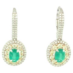 1.5 Carat Emerald Earrings with Yellow and White Diamond Set in Two Tone Gold