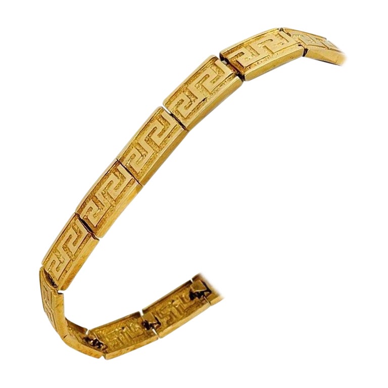 14 Karat Yellow Gold Solid Ladies Greek Key Link Bracelet at 1stDibs