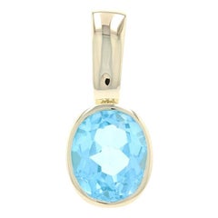 Yellow Gold Blue Topaz Solitaire Pendant, 14k Oval Cut 6.00ct