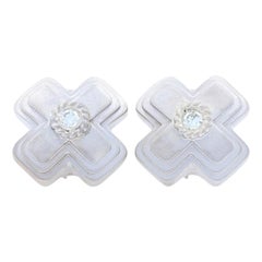 White Gold Diamond X Stud Earrings, 18k Round Brilliant .32ctw Omega Pierced