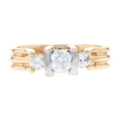 Antique Three-Stone Diamond Engagement Ring, 14k Yellow Gold Round Brilliant .55ctw