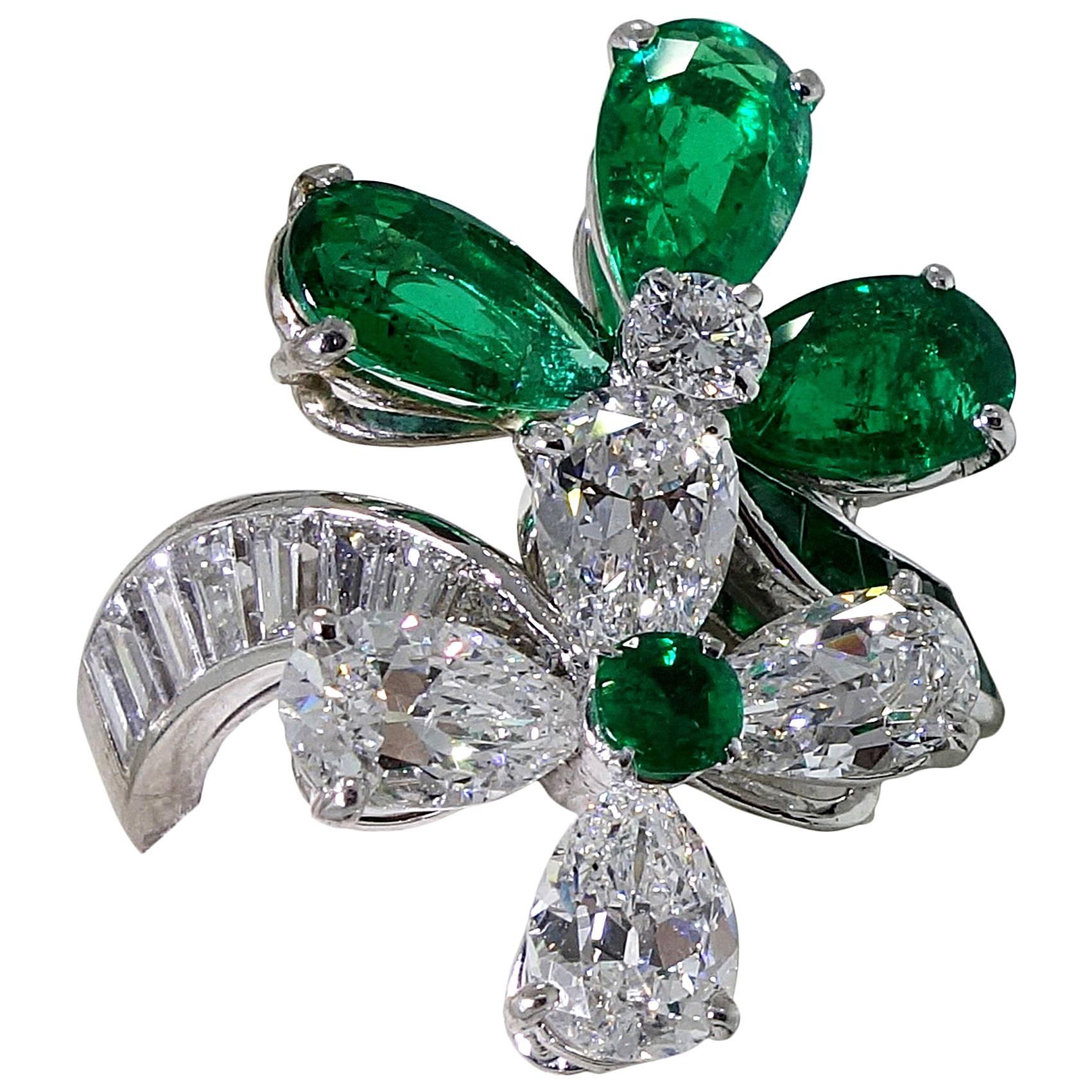 Fine Emerald Diamond Platinum Ring