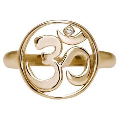 Handcrafted Yoga Ring with Om Aum Symbol in 14Kt Gold and Brilliant Cut Diamond