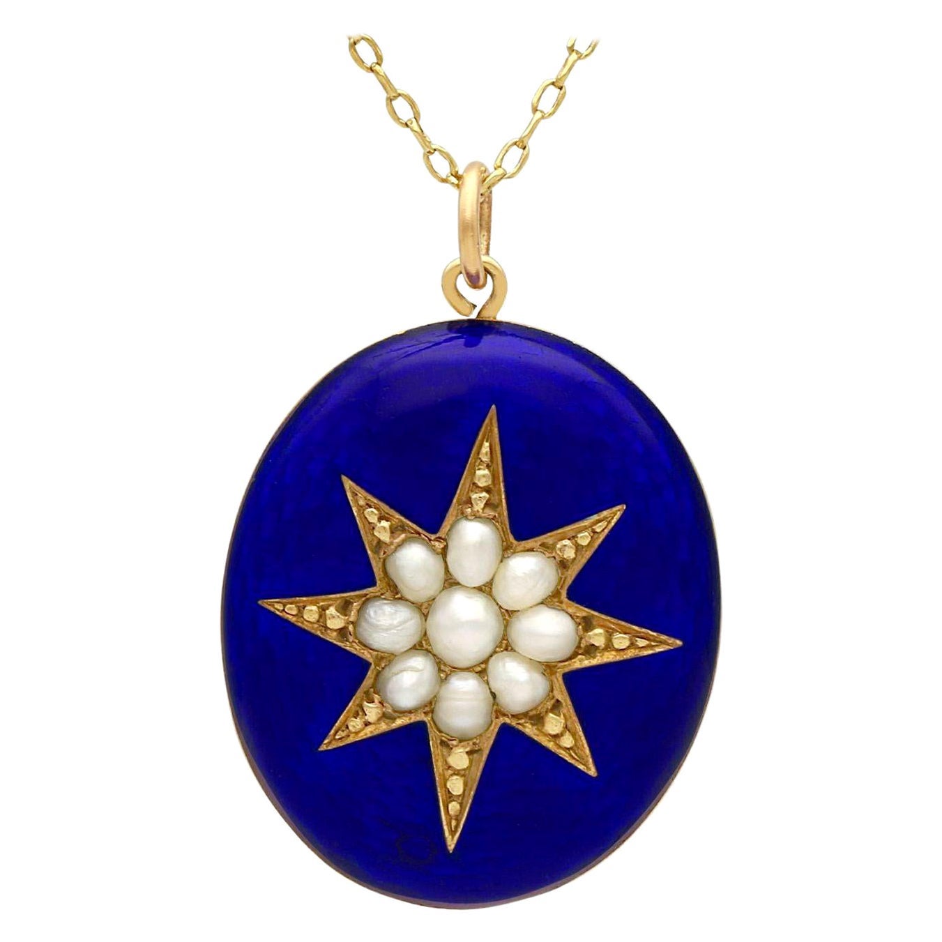 Antique Enamel Pearl Cherub Locket Necklace at 1stDibs