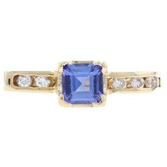 Yellow Gold Tanzanite & Diamond Ring, 14k Asscher Cut .68ctw